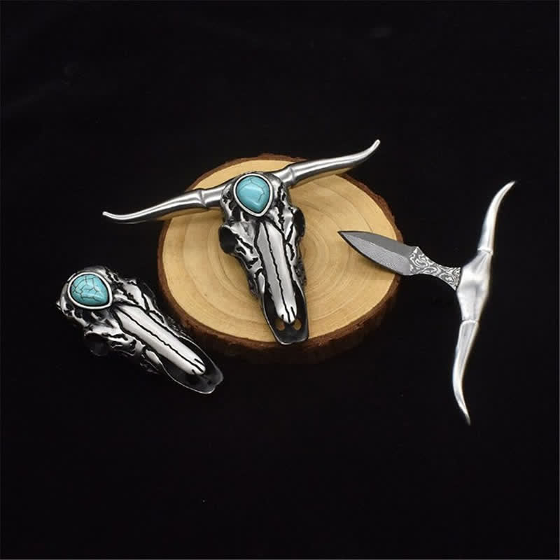 Longhorn Skull Turquoise Multi-function EDC Tool Pendant Belt Buckle